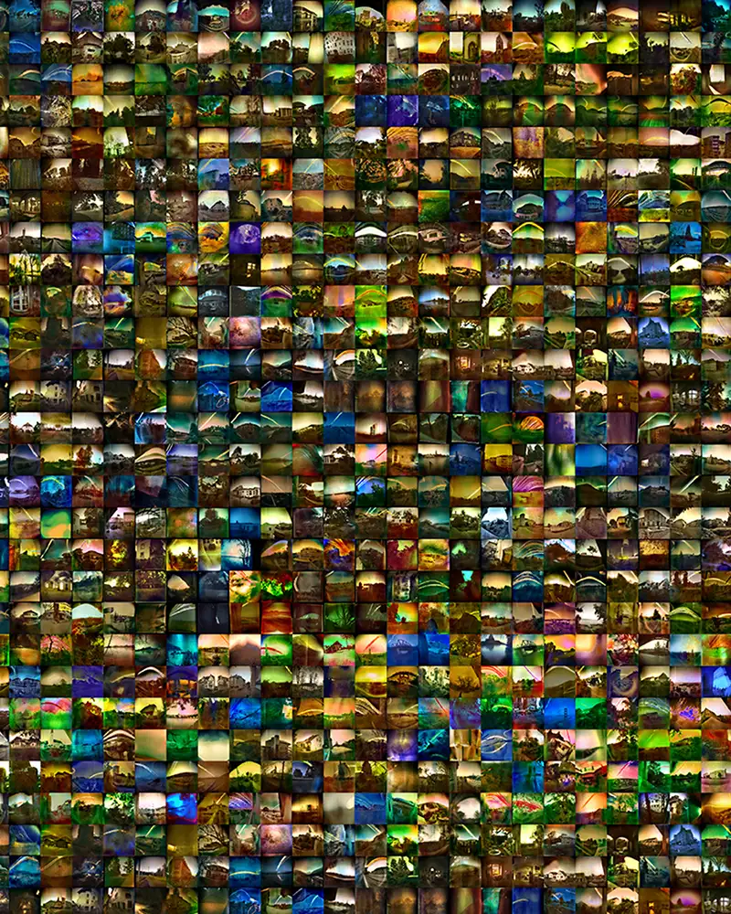 3000 kleine Bilder nebeneinander von Teilnehmer aus dem Projekt The 7th Day.